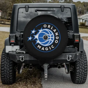 Orlando Magic basketball logo spare tire cover with camera hole on Jeep