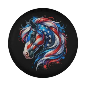 Close up of patriotic horse American flag graphic design on spare tire cover