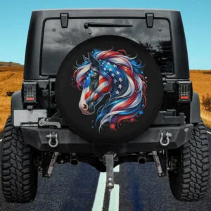 Patriotic horse American flag spare tire cover without camera hole on Jeep