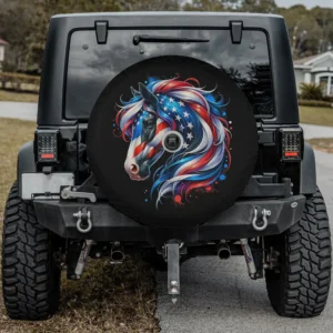 Patriotic horse American flag spare tire cover with camera hole on Jeep