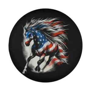 Dynamic wild horse with flowing American flag mane design