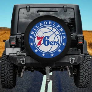 Philadelphia 76ers logo basketball spare tire cover without camera hole on Jeep