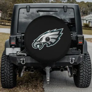 Philadelphia Eagles spare tire cover on Jeep with camera hole
