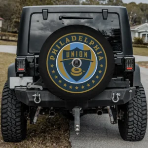 Philadelphia Union snake shield MLS spare tire cover with backup camera hole on Jeep
