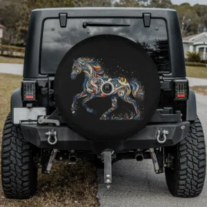 psychedelic swirl majestic horse graphic spare tire cover with camera hole for Jeep Wrangler