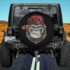 Red cap cartoon gorilla alpha wildlife spare tire cover on Jeep