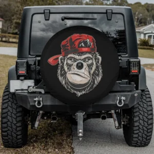 Spare tire cover with red cap cartoon gorilla and camera hole for Jeep
