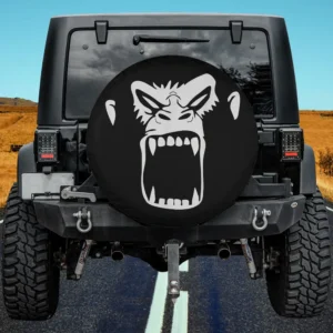 Roaring alpha gorilla cartoon face wildlife spare tire cover with no camera hole