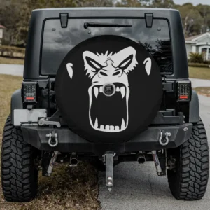 Roaring alpha gorilla cartoon face wildlife spare tire cover with camera hole