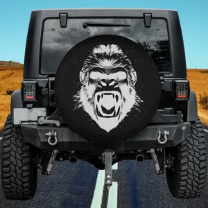 roaring gorilla face monochrome animal spare tire cover no camera hole