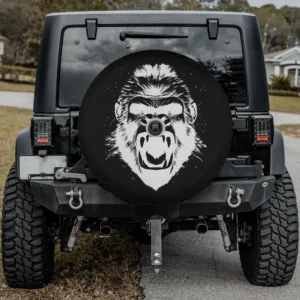 roaring gorilla face monochrome animal spare tire cover with camera hole