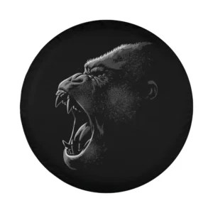 Monochrome roaring silverback gorilla head illustration for spare tire cover