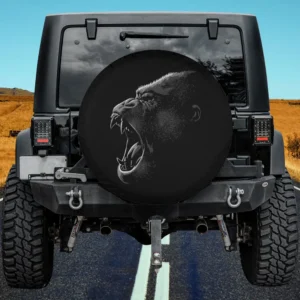 Roaring silverback head monochrome gorilla spare tire cover without camera hole