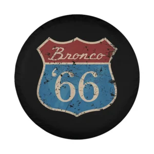 Close-up of Route 66 Bronco shield design on spare tire cover
