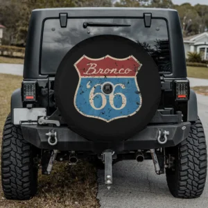 Route 66 Bronco shield spare tire cover with camera hole for Ford Bronco Sport