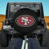 San Francisco 49ers NFL fan gear spare tire cover on Jeep without camera hole
