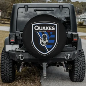 San Jose Earthquakes soccer shield spare tire cover with camera hole on Jeep
