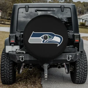 Seattle Seahawks logo black spare tire cover with camera hole