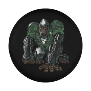 Illustrated silverback gorilla in green camo army jacket artwork