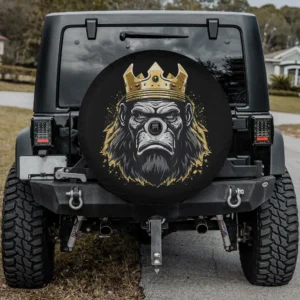 Silverback gorilla king crown spare tire cover with camera hole on Jeep