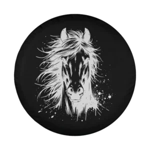 Sketched mane paint splatter horse portrait design for spare tire cover