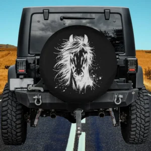 Sketched mane paint splatter horse portrait spare tire cover no camera hole for Jeep SUV RV