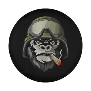 cartoon gorilla with helmet and cigar military spare tire cover