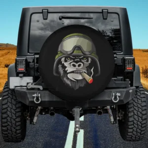 smoking cigar helmet gorilla military spare tire cover on Jeep