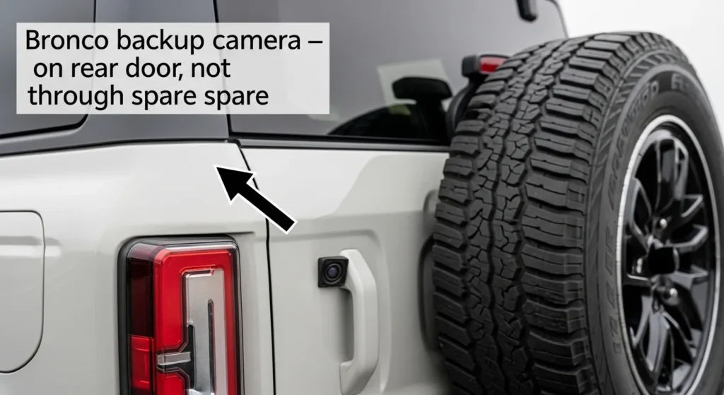 spare tire cover camera hole Ford Bronco backup camera on rear door not through spare tire