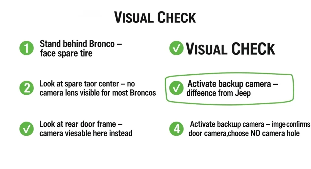 spare tire cover camera hole Ford Bronco four step visual check no camera spare tire door camera instead