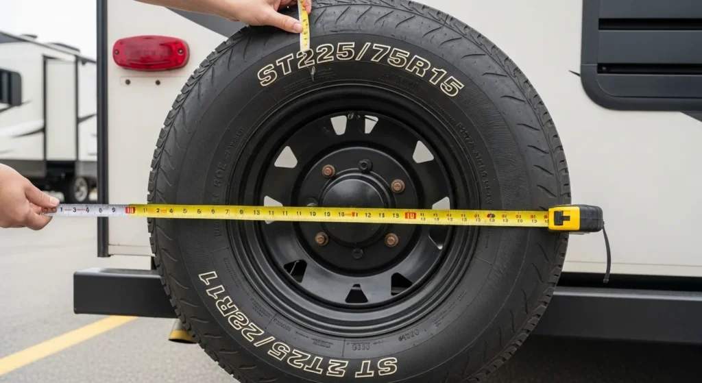 spare tire cover camera hole RV trailer measuring spare tire diameter ST tire code tape measure