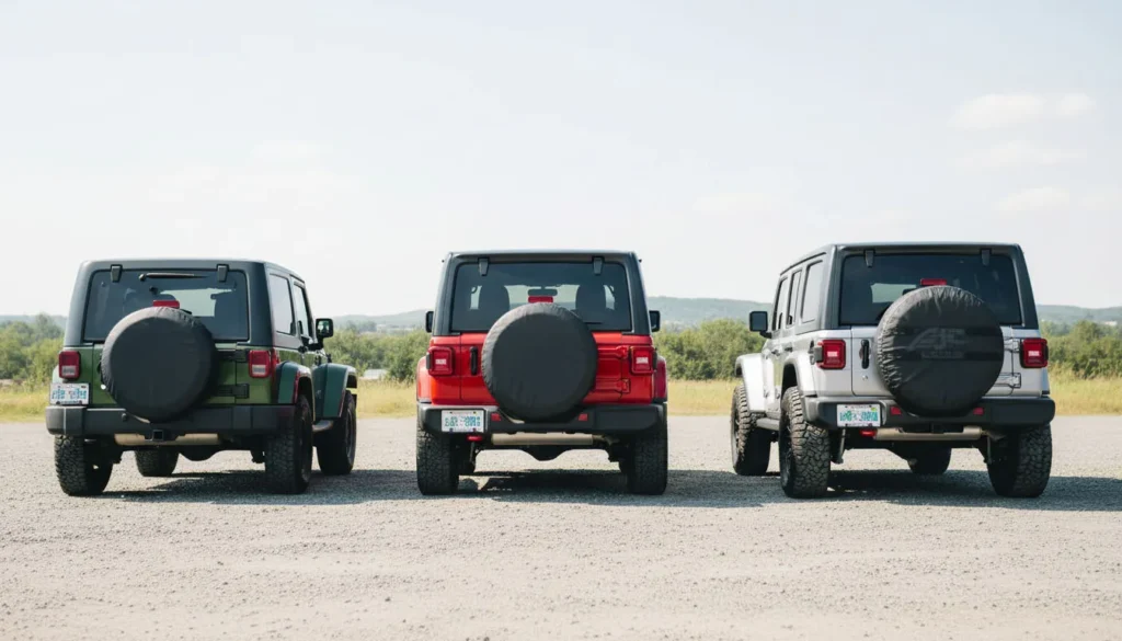 spare tire cover sizes for Jeep Wrangler stock vs lifted comparison