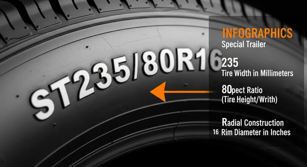 spare tire cover sizes RV ST tire code sidewall ST235 80R16 explained