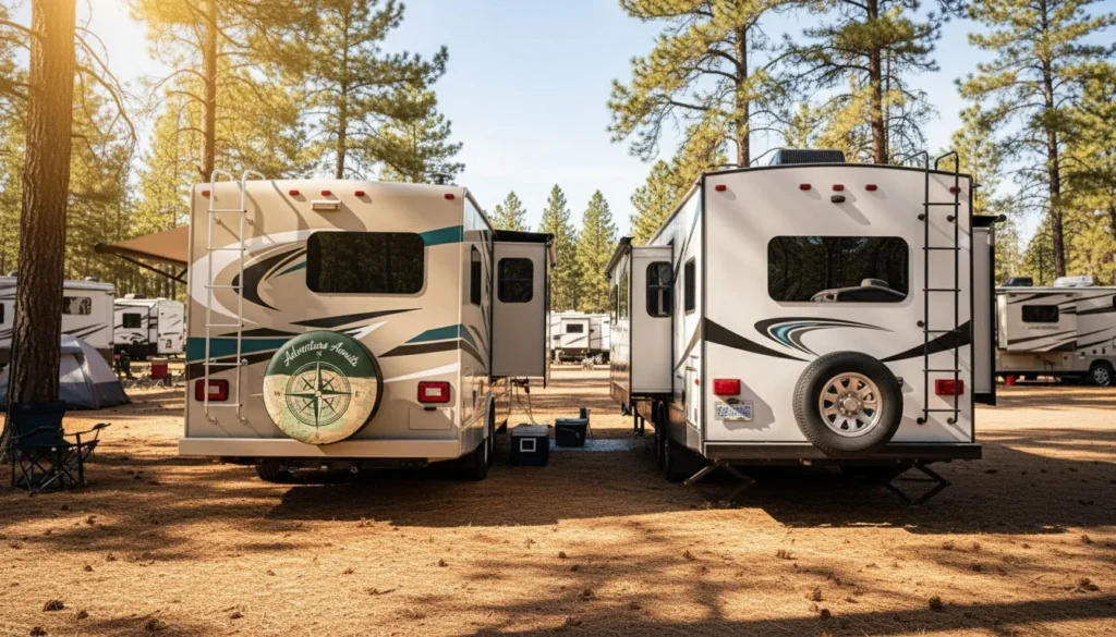 spare tire cover sizes RV trailer with cover vs without cover UV protection