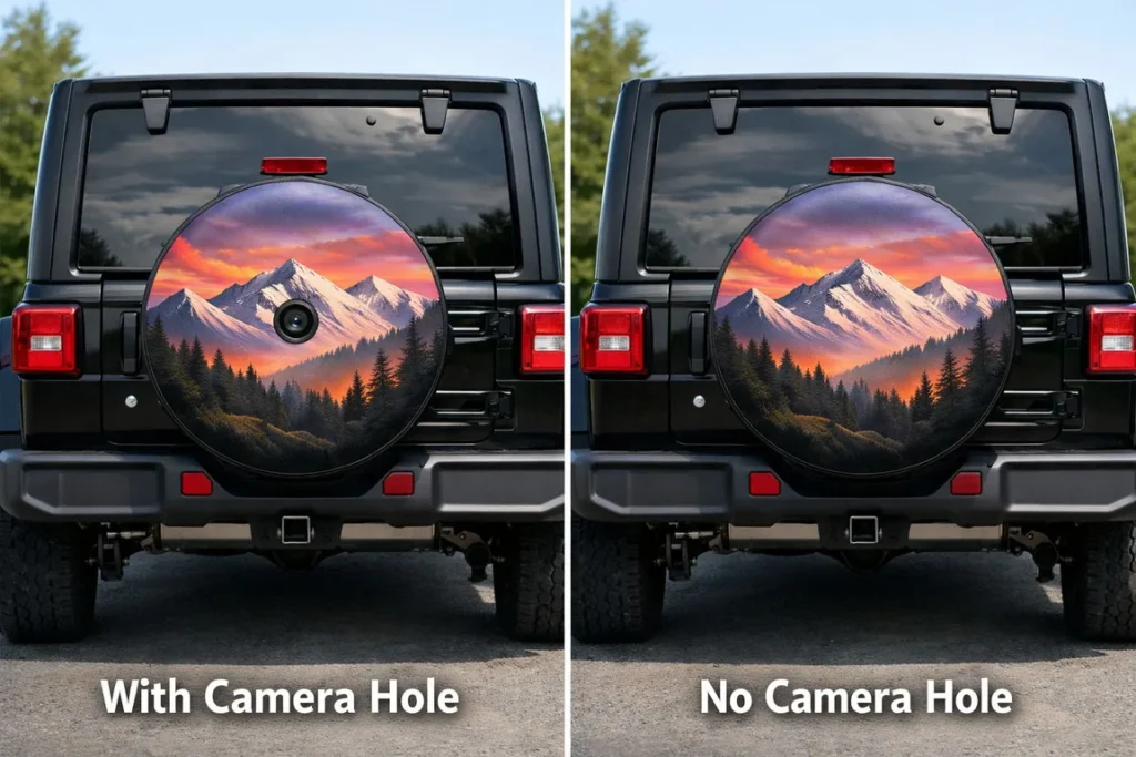spare tire cover with camera hole vs without comparison