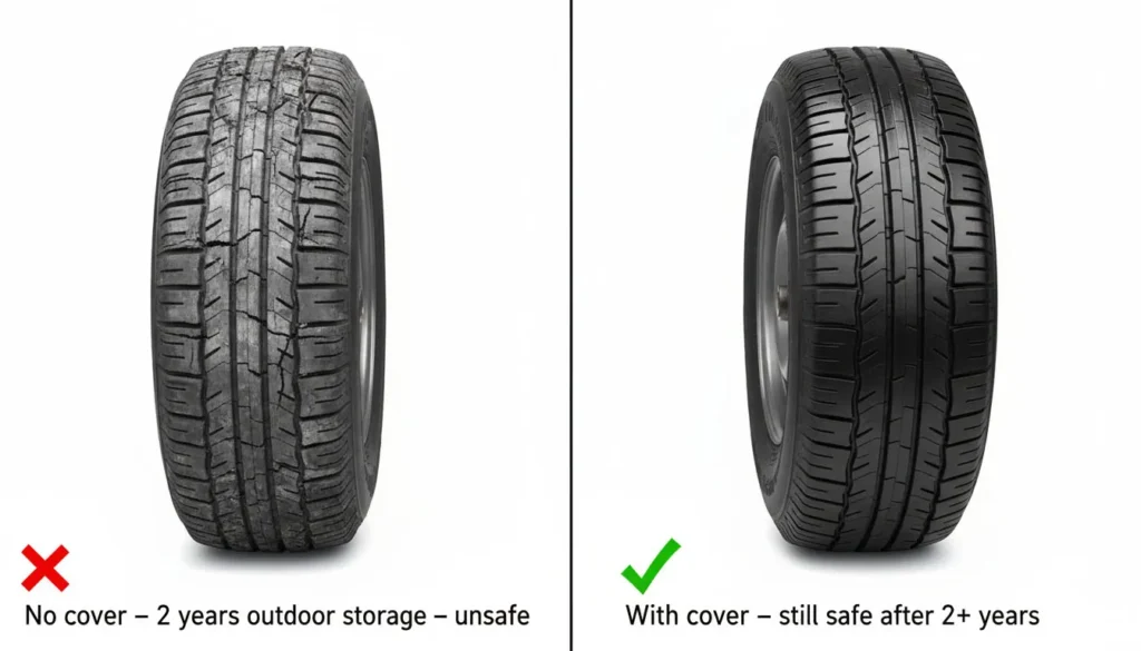 spare tire covers for trailers unprotected degraded vs protected safe after outdoor storage