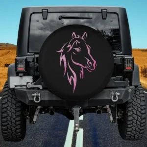 Sparkle pink horse outline girls spare tire cover on Jeep with no camera hole