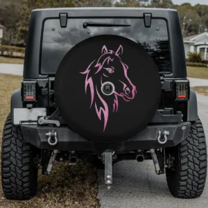 Sparkle pink horse outline girls spare tire cover with backup camera hole for SUV