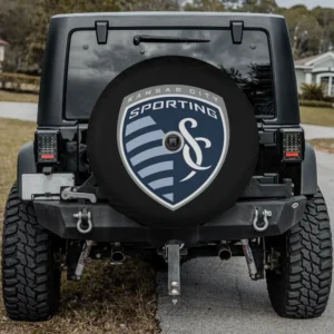 Sporting Kansas City shield logo MLS spare tire cover with camera hole on Jeep