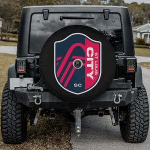 St Louis City SC shield logo spare tire cover with camera hole on Jeep