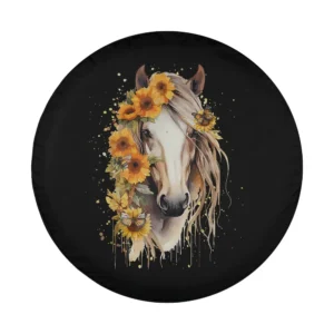 Sunflower crown horse portrait equestrian design for custom spare tire cover