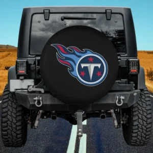 Tennessee Titans flame logo NFL spare tire cover without camera hole on Jeep rear