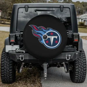Tennessee Titans flame logo NFL spare tire cover with camera hole on Jeep rear