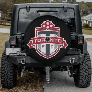 Toronto FC red gray shield MLS spare tire cover with camera hole on Jeep spare tire