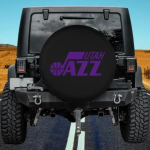 Purple Utah Jazz logo basketball spare tire cover without camera hole on Jeep