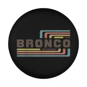 Vintage Bronco Dreamin retro stripes design on black spare tire cover