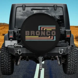 Vintage Bronco Dreamin retro stripes spare tire cover no camera hole on Jeep rear tire
