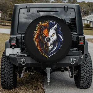 Vintage Bronco horse face fiery blue spare tire cover with camera hole for Ford Bronco 2021+