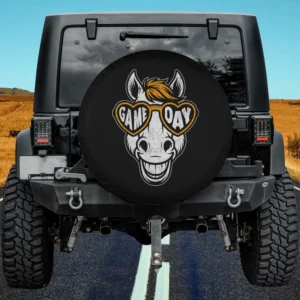 Vintage Game Day Bronco horse head with heart sunglasses spare tire cover no camera hole