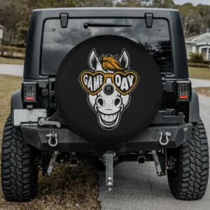 Vintage Game Day Bronco horse head with heart sunglasses spare tire cover with camera hole